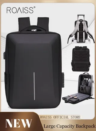EVA Hardshell Backpack with Combination Lock and Reflective Stripe  180 Degree Opening USB Portable Charging Waterproof and Wear Resistant 