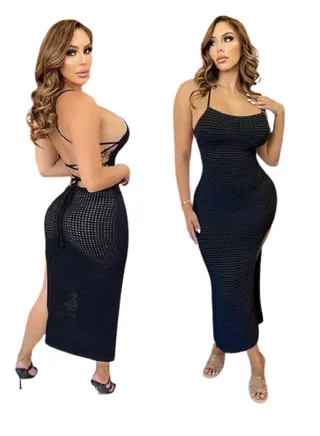 women's mesh long solid sleeveless dress 