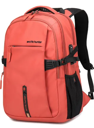 Travel Daypack Water Repellant Scratch Resistant 30L Backpack with Built In USB/Headphone Port for Men and Women B00388 Orange 