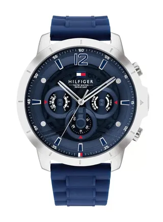 Tommy Hilfiger Men's Watch, Stainless Steel Case and Silicone Strap, Color: Blue (Model: 1710489), Blue, Modern 