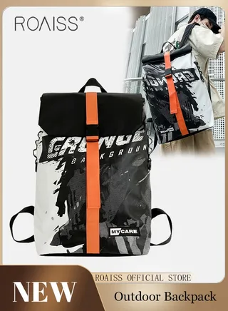 Stylish Large Capacity Backpack for Men Premium Oxford Fabric Schoolbag with Adjustable Shoulder Strap and Retractable Bag Mouth Waterproof Scratch Resistant Outdoor Travel Hiking Bag 