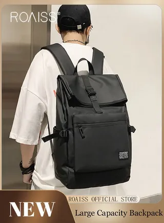 Simple Business Commuting Backpack for Men Oxford Fabric Large Capacity Outdoor Travel Hiking Bag with Air Cushion Shoulder Straps and Breathable Padded Back Waterproof Scratch Resistant Student Bag 