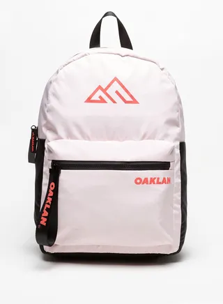 Logo Print Backpack with Adjustable Straps and Zip Closure 