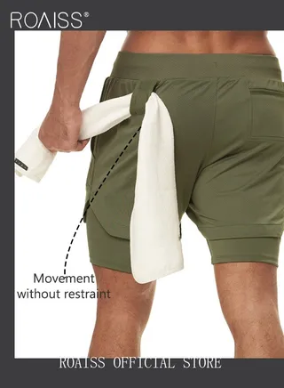 Men Functional Sports Fitness Pants Double Layer Skin Friendly Fabric Breathable Wear Resistant Quick Drying Material Training Pants Lined with Pockets 