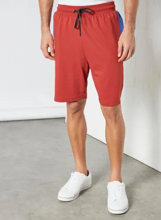 Contrast Stripe Detail Elastic Waistband Drawstring Shorts Tomato Red 