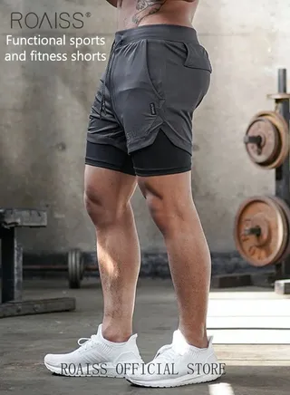 Men Functional Sports Fitness Pants Double Layer Skin Friendly Fabric Breathable Wear Resistant Quick Drying Material Training Pants Lined with Pockets 