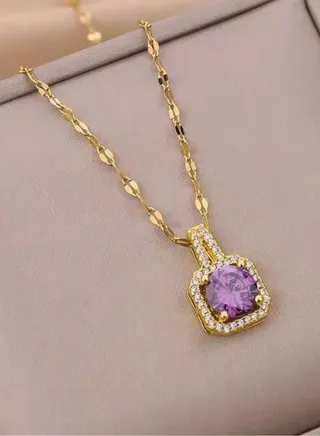 18k Gold Plated Stainless Steel Necklace Cubic Zirconia 