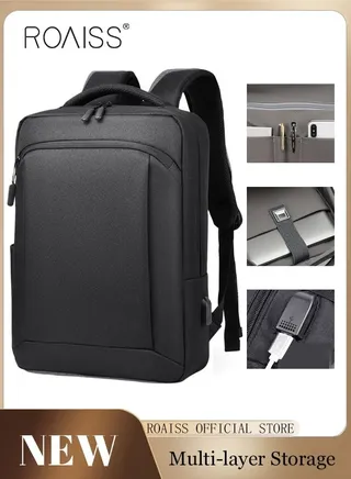 Multifunction Waterproof Backpack with USB Port Casual Minimalist Oxford for Men 