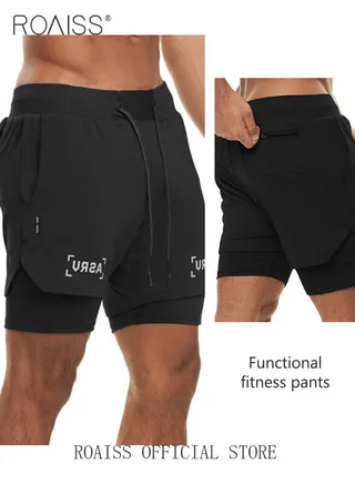 Men Functional Sports Fitness Pants Double Layer Skin Friendly Fabric Breathable Wear Resistant Quick Drying Material Training Pants Lined with Pockets 