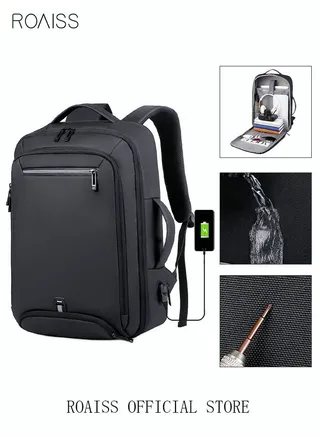 Fits 17 Inch Laptop Backpack Business Backpack 3 in 1 Scalable Capacity College Bookbag For Work School Travel Flight with USB Port Waterproof Casual Computer Daypack for Men Black 