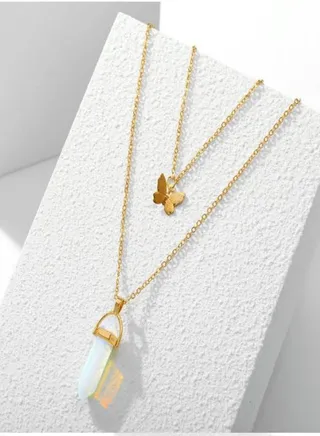 Fashion Alloy Crystal Stone Butterfly Pendant Alloy Necklace 