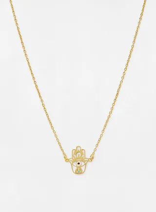 8K Gold Plated White Cubic Zirconia Aslan Evil Eye Necklace 