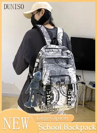 School Backpack Large Capacity Multi-pocket Students Backpack School Bag Letter Printed Book Bags Waterproof Wear-resistant Backpacks for Teen Back Pack College Students Laptop Bag for Casual Travel 
