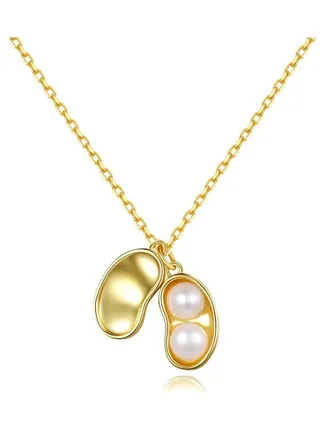 Sterling Silver Material Original Design Ladies Necklace Pearl Pendant Peanut Shape Surface Gold Plated 18K 