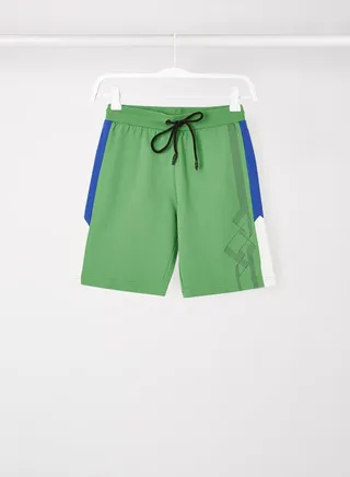 Colourblock Pattern Elastic Waistband Drawstring Shorts Mint Green/Blue/White 