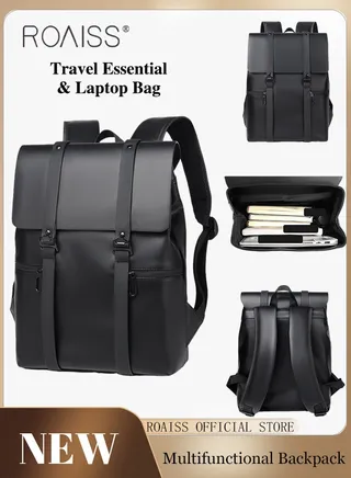 Unisex Multifunctional Backpack PU Waterproof Fabric Large Capacity Student Bookbag Business Commute Laptop Bag Short Trip Travel Rucksack 