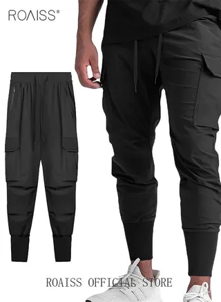 Men's Casual Trousers European Style Trend Quick-Drying Drawstring Pants Multi-pocket for Men Sports Trousers Spring and Autumn 