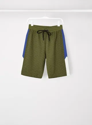 All Over Printed Elastic Waistband Drawstring Shorts Green/Blue/White 