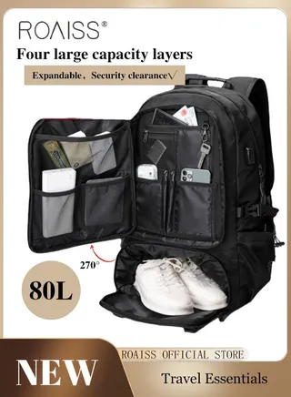 Men Outdoor Sports Mountaineering Bag, External Charging Port, Independent Shoe Compartment, Large Capacity Scientific Compartmentalized Backpack, Short Distance Luggage Bag 