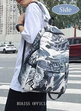 Trendy Graffiti Style Backpack  Large Capacity Durable Smooth Zipper Comfortable Fabric Adjustable Shoulder Strap 