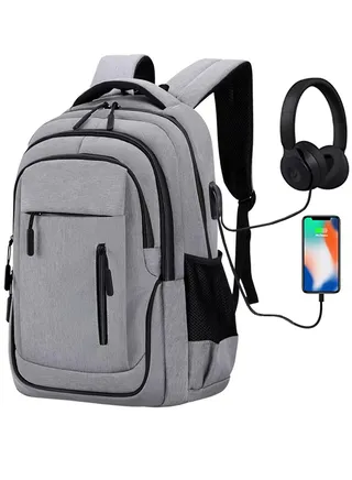 Qiccijoo Laptop Backpack for Men & Women Business Travel Backpack with Usb Charging Port College School Computer Backpack Fits 15.6 Inch Laptop Notebook(Grey) 