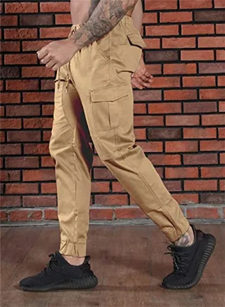 Men's Cargo Pants Athletic Workout Breathable Pant Elastic Waist Trouser With Multi Pockets 