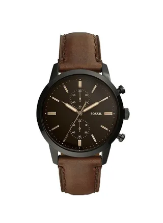 Men's Leather Chronograph Wrist Watch FS5437 - 41 mm - Brown 