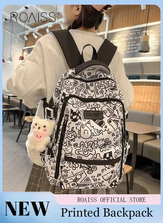 Unisex Multifunctional Backpack Large Capacity with Multiple Pockets for Organized Storage Scientifically Divided Compartments Stylish Graffiti Elements Suitable for Work School or Short Trips 