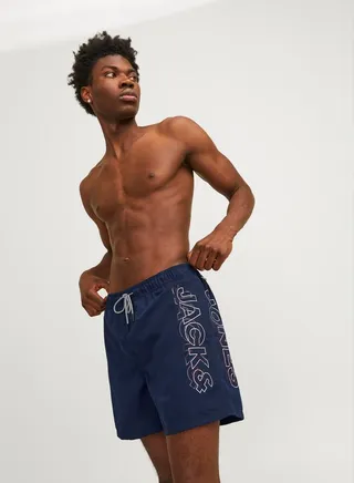 Double Logo Print Swim Shorts 