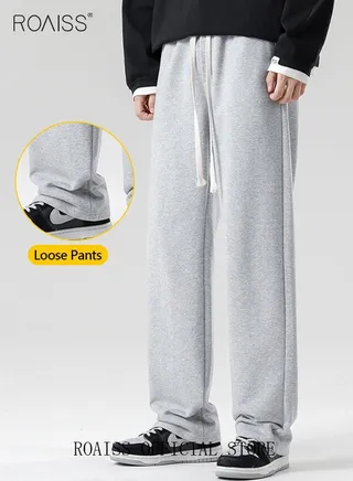 Men's Straight-Leg Pants Long Loose Fit Wide-Leg Trousers for Young Students Casual and Trendy with Good Fabric Drape 