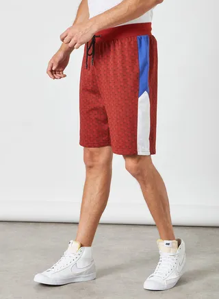 All Over Printed Elastic Waistband Drawstring Shorts Red/Blue/White 
