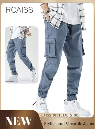 Men's Cargo Pants Casual Pants Loose Fit Jeans Ankle-Tied with Elastic Drawstring Suitable for Various Body Types 