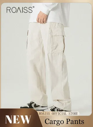 Men Trendy Loose Cargo Pant Street Style Functional Streetwear Cargo Long Pants Men's Multi Pocket Overalls Youth Loose Casual Straight Leg Overalls Men's Pants 