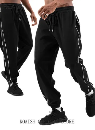 Men's Casual Sports Trousers Slim Stitching Simple Solid Color Elastic Waistband Spring and Autumn 