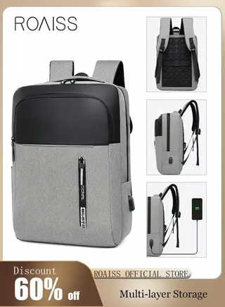 Multifunction Waterproof Backpack with USB Port Colorblock Waterproof Oxford School Bag for Men Work Travel Flight Business Commuter 15.6" Laptop Black/Grey 