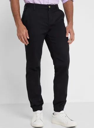 Thomas Scott Men Black Solid Joggers Trousers 