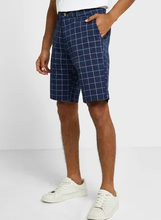 Thomas Scott Men Checked Mid-Rise Slim Fit Sports Shorts 
