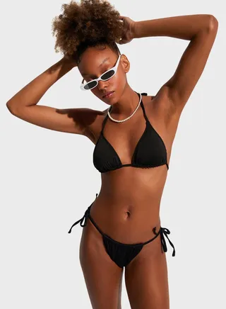 Ruffle Detail High Leg Bikini Bottom