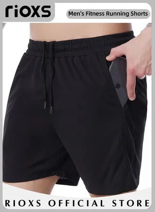 Men's Workout Running Shorts Athletic Elastic Waist Shorts Breathable Quick-Drying Loose Drawstring Short Pants With Pockets 