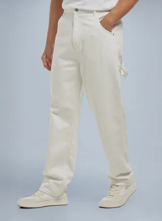 Lee Cooper Solid Baggy Carpenter Style Jeans with Button Closure and Pockets 