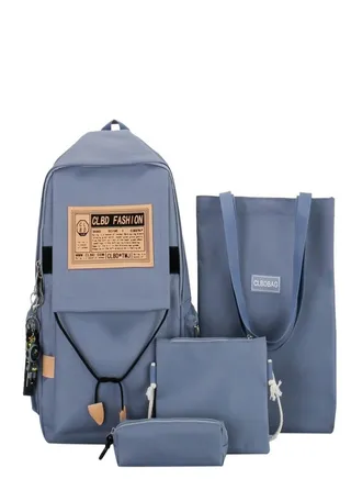 4-Piece Large Capacity School Backpack Set Waterproof Canvas Bookbag 