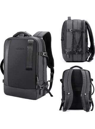 Adjustable Waterproof Multifunctional Travel Laptop Backpack With USB Charging Port Black 