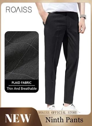 Young Men's Suit Pants Straight Fit British Plaid Thin Section Business Casual Pants Cropped Pants 