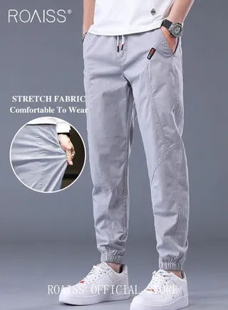 Men's Cargo Pants Casual Pants Made of Pure Cotton with Elastic Drawstring Suitable for Various Body Types Simple and Trendy 