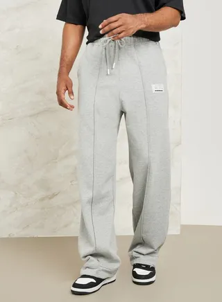 Fleece Pintuck Wide Leg Jogger with Badge Detail 