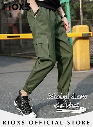 Men's Cargo Regular Fit Pants Fashion Trousers Casual Workout Jogging Drawstring Pants With Multiple Pockets 