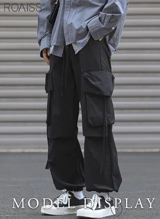 Men's Casual Loose Fitting Quick Drying Overalls Wide Leg Pants With Elastic Waist Design With Multiple Pockets Outdoor Sports Daily Versatile Pants 