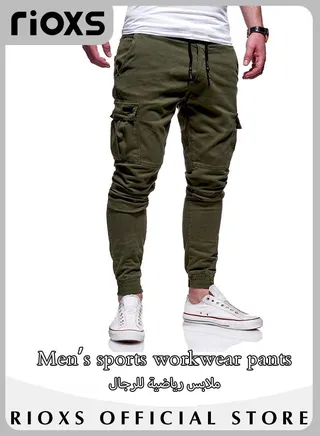 Men's Cargo Pants Casual Sports Pants Running Jogging Workout Drawstring Athletic Trousers with Multiple Pockets 