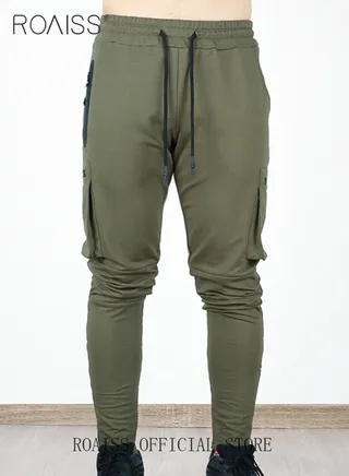 Casual Daily Men Cargo Trousers  Multiple Pocket Design  Sports Trousers Fashionable and Versatile  Solid Color Breathable Fabric 