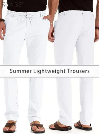 Men'S Casual Solid Color Pants Loose Drawstring Waist Elastic Design Cotton Versatile Trousers 
